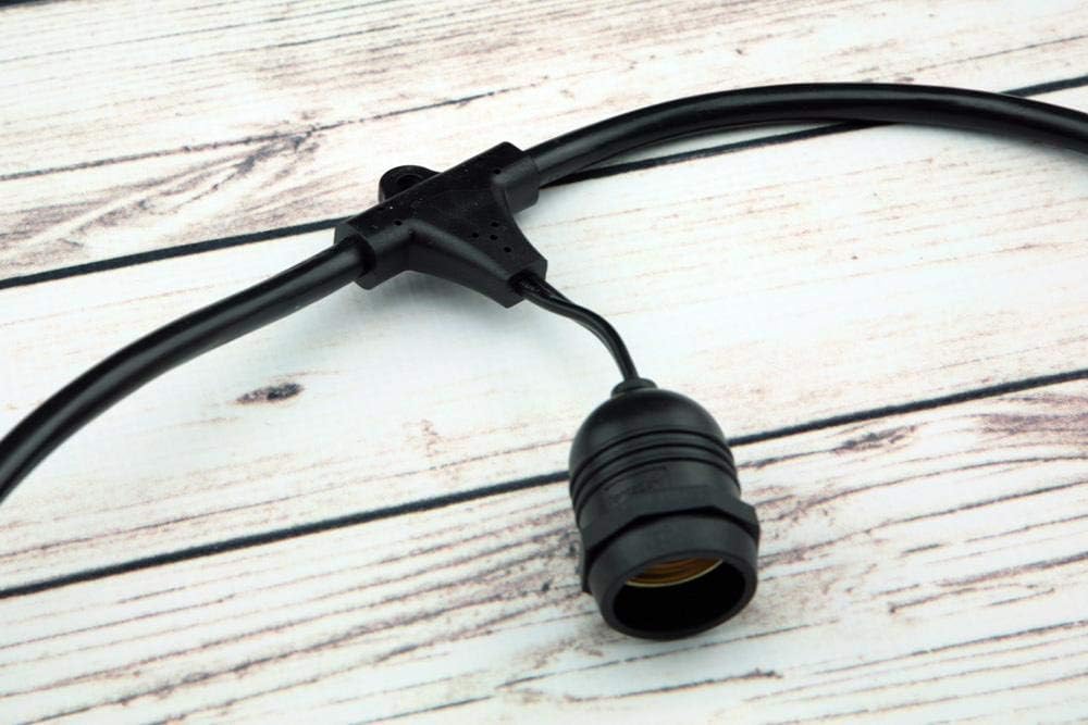 (Sólo cable, 10 enchufes suspendidos, SJTW, cadena de luz comercial para exteriores, 21 pies, cable negro con base mediana E26, resistente a la