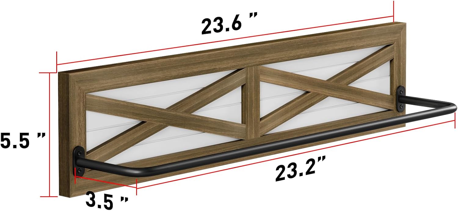 Toallero rústico extra largo, 2 piezas, 23.6 pulgadas, soportes de toalla de madera maciza de pino Monterey montado en la pared con barra de metal,