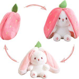 EOMKO Peluche de conejo, almohada reversible de conejo, zanahoria y fresa, con cremallera, juguete de felpa suave con zanahoria y fresa, juguete de EOMKO Peluche de conejo, almohada reversible de conejo, zanahoria y fresa, con cremallera, juguete de felpa suave con zanahoria y fresa, juguete de