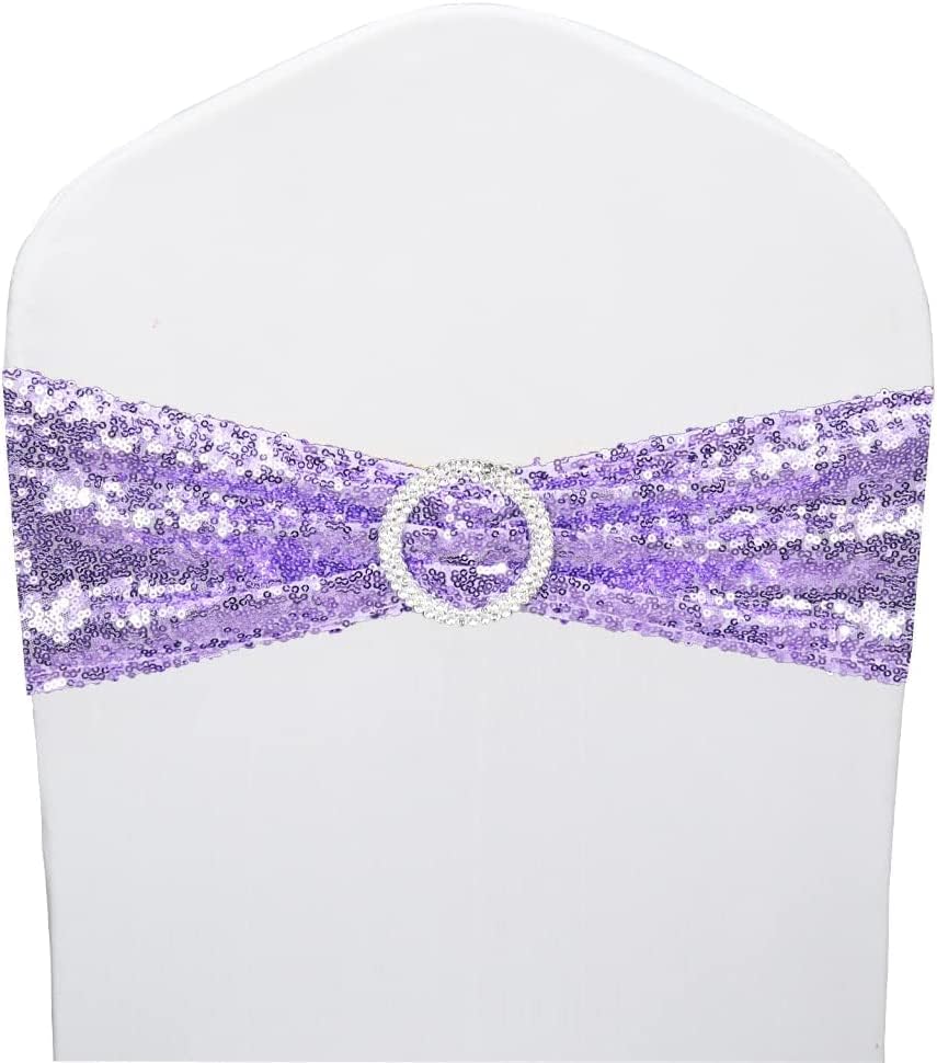 Bandas elásticas de lentejuelas para silla, lazos de poliéster de elastano para fiestas, hoteles, bodas, banquetes, decoración, 6 unidades, lavanda