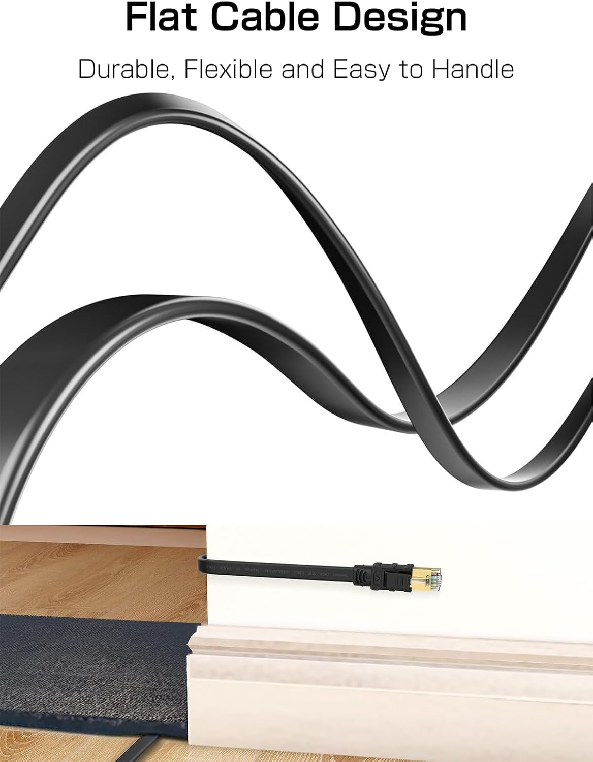Senetem Cable Ethernet Cat 8 de 20 pies, cable de conexión de red de Internet plano de alta velocidad de 40 Gbps 2000 Mhz, cable LAN blindado RJ45