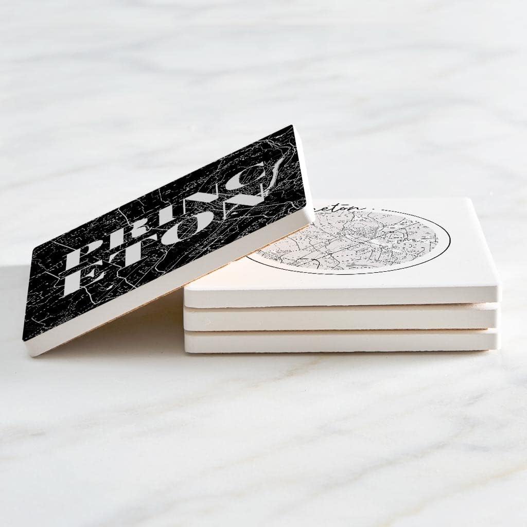 Minimalistic B&W New Jersey Princeton Maps, Joyride Home Decor, 4 posavasos de cerámica, posavasos cuadrados de 4 pulgadas, juego de 4, parte