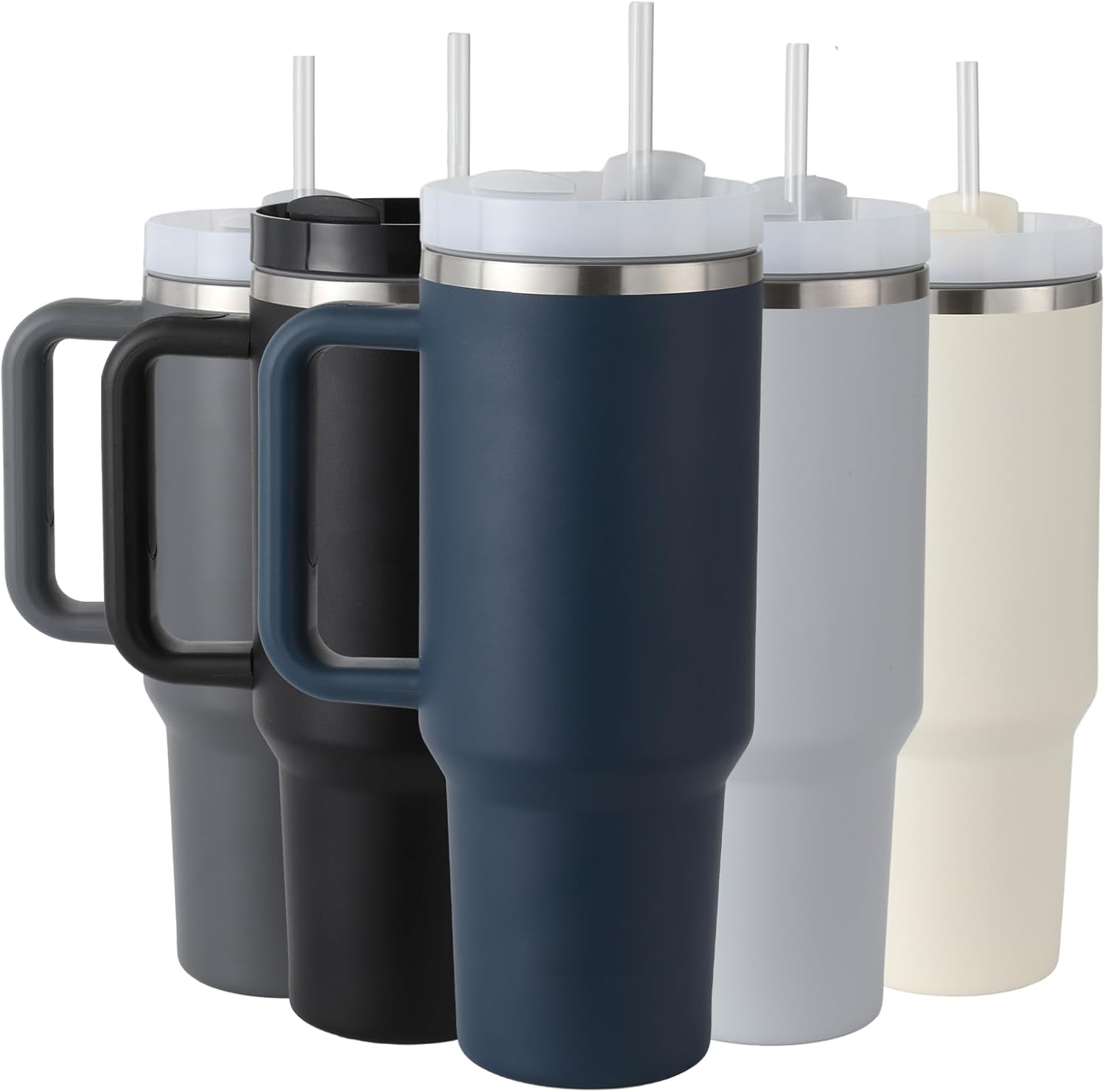 Boderi Vaso de 40 onzas con asa y pajita, vaso de acero inoxidable con tapa y tapa de pajita, taza de café aislada al vacío de doble pared, taza de
