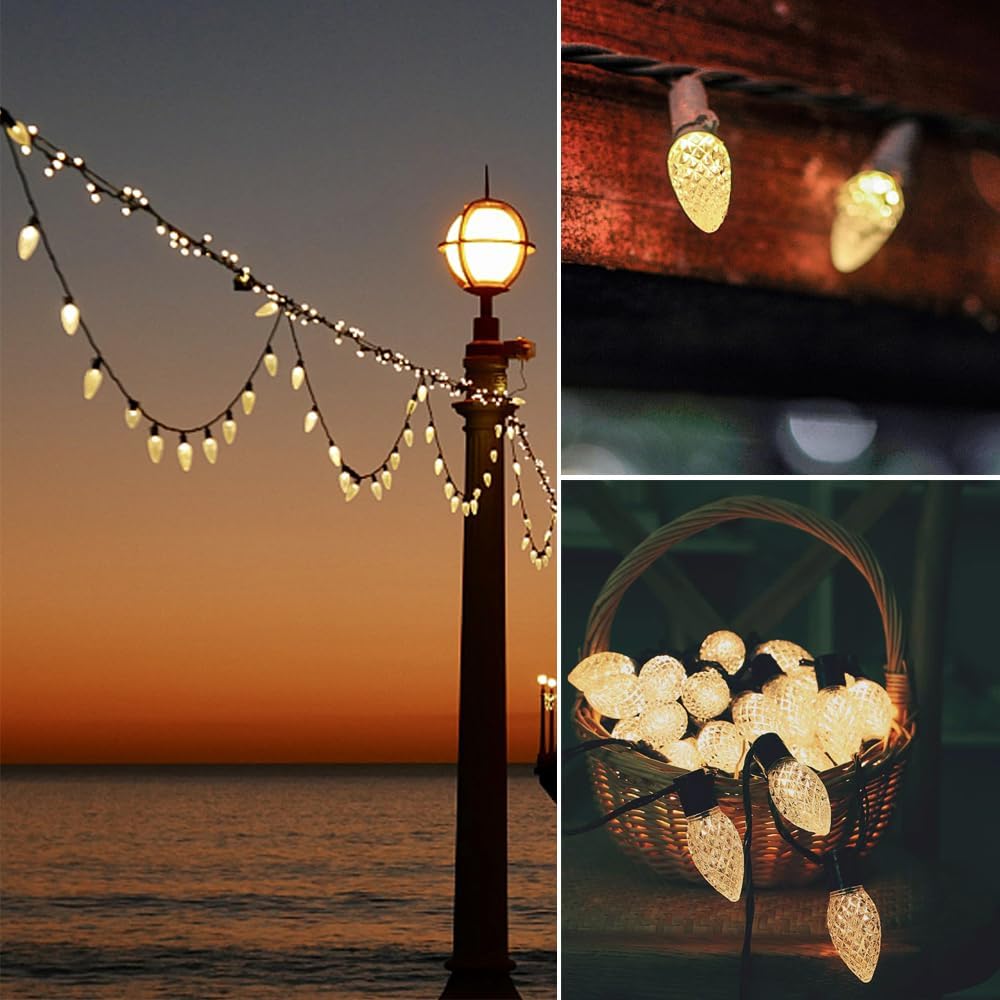 Paquete de 25 bombillas LED de repuesto de luces de Navidad C9, bombillas LED C9 de plástico inastillables e impermeables para tiras de luces al