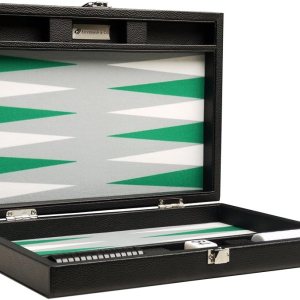 Silverman & Co. Juego de Backgammon Premium de 13 pulgadas, tamaño de viaje, tablero negro, puntos blancos y verdes Silverman & Co. Juego de Backgammon Premium de 13 pulgadas, tamaño de viaje, tablero negro, puntos blancos y verdes