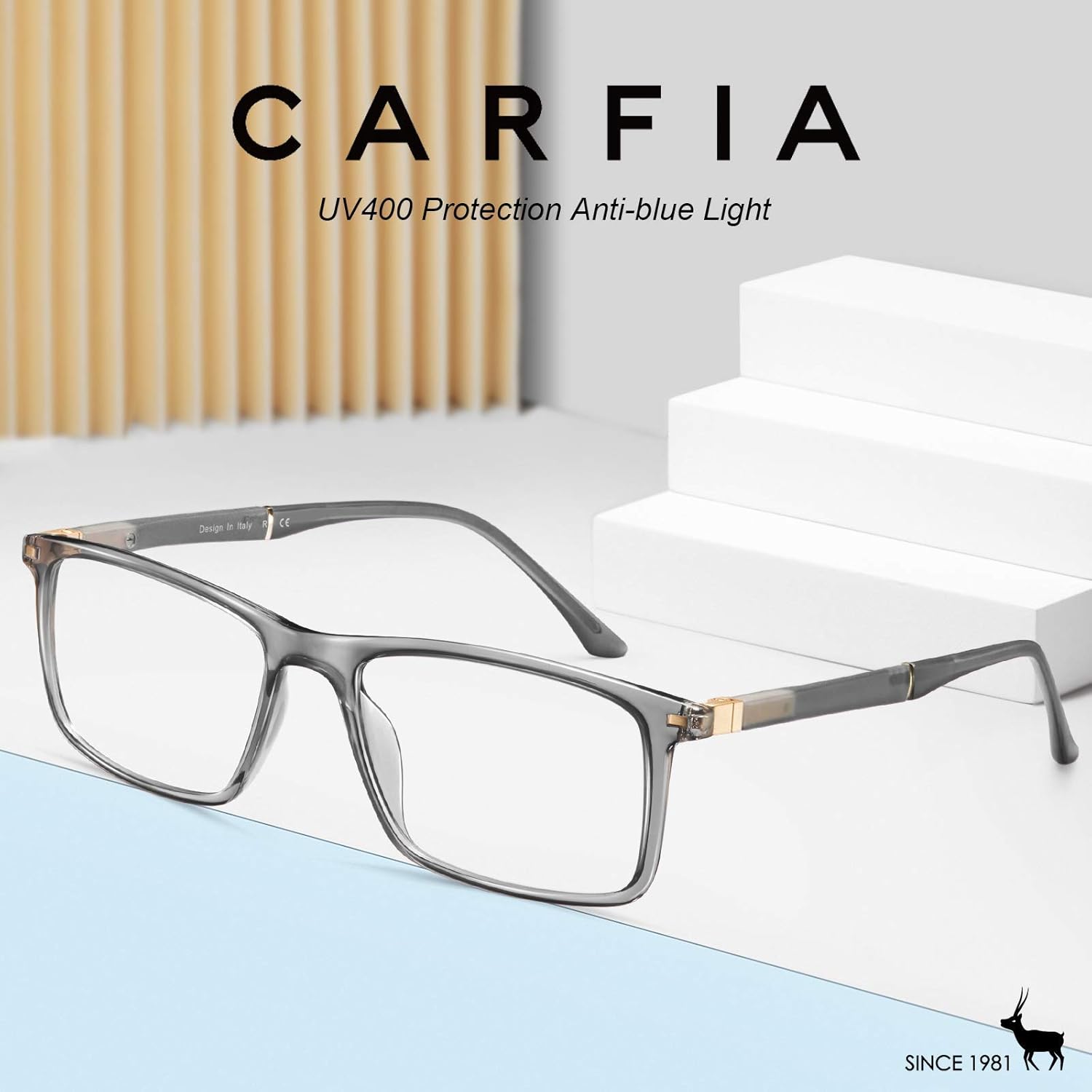 CARFIA Rectangle Blue Light Blocking Glasses for Men UV Protection Computer Gaming Glasses