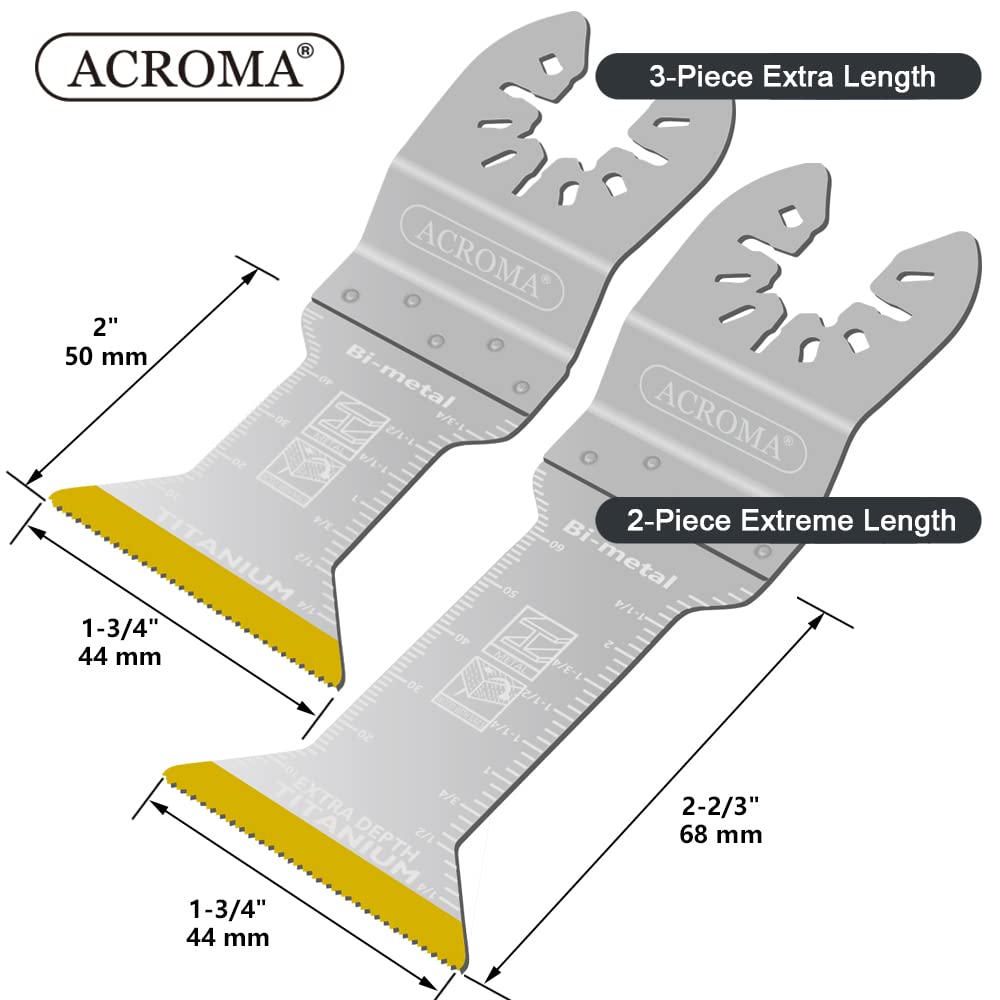 Acroma Juego de cuchillas multiherramienta oscilantes universales de 5 piezas, bimetálicas M42 HSS mejoradas con titanio, incluye cuchillas extra