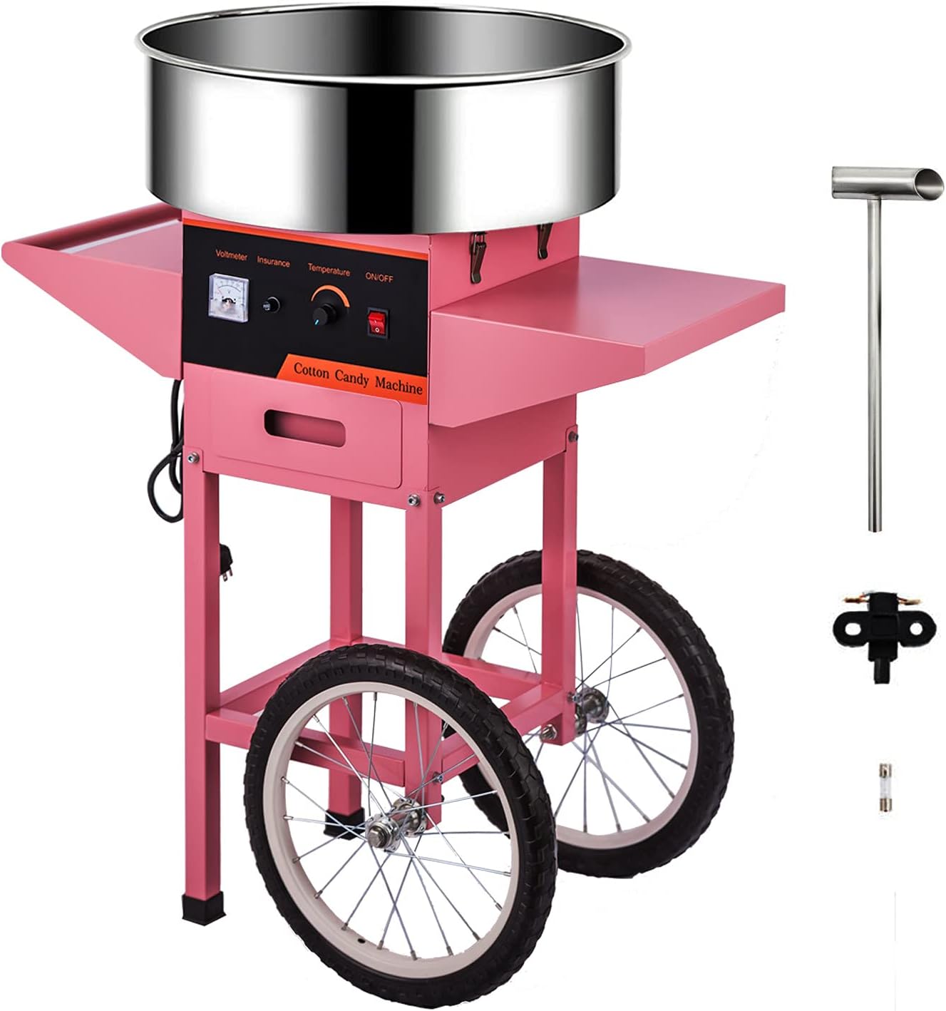 Máquina comercial de algodón de azúcar con carrito, máquina eléctrica de algodón de azúcar – 110 V para el recuerdo perfecto de fiesta para