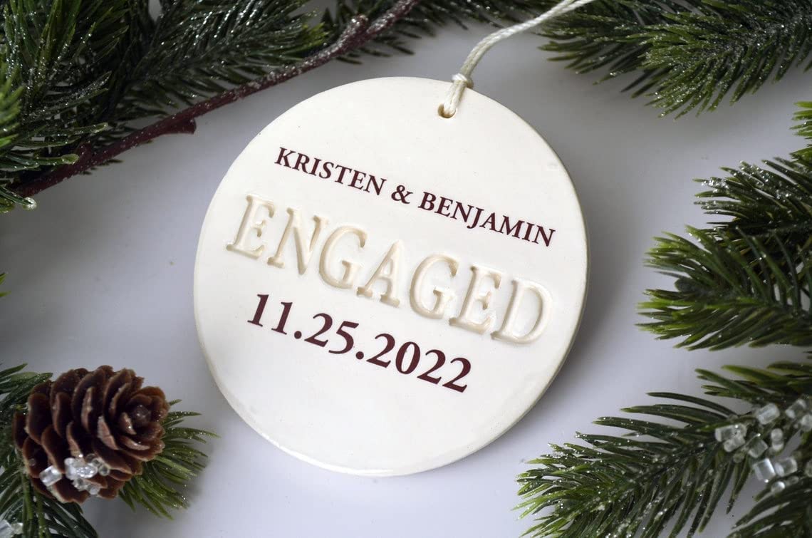 Engagement Ornament – Personalized With Names and Date – Engagement Gift or Christmas Gift, Custom Christmas Engaged Ornament
