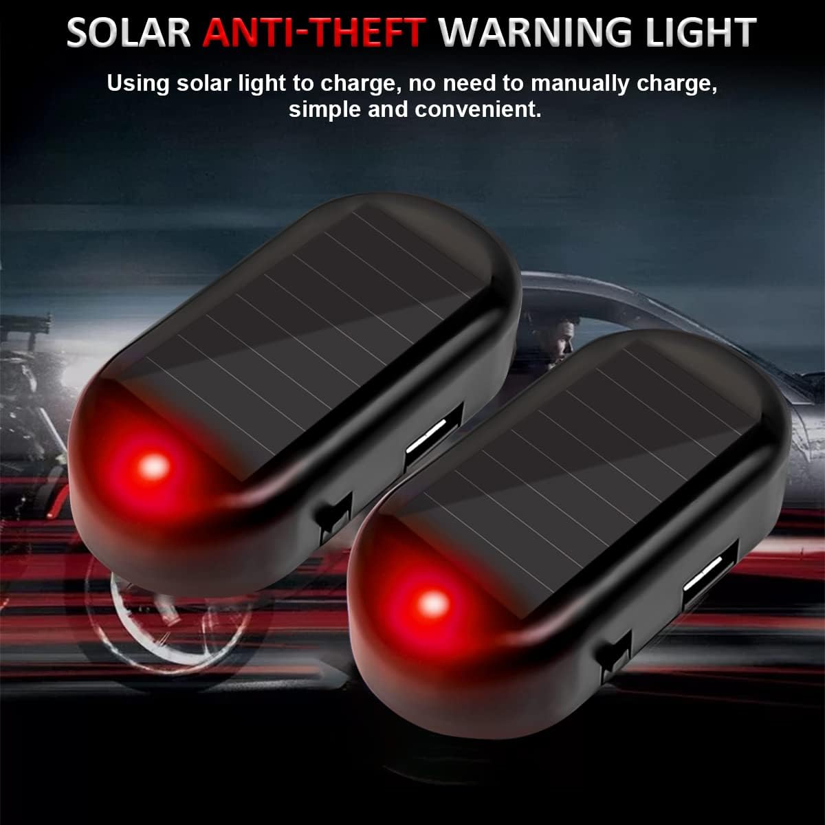 2 alarmas simuladas de energía solar para automóvil, luz LED antirrobo intermitente de seguridad, luces de seguridad interiores de advertencia