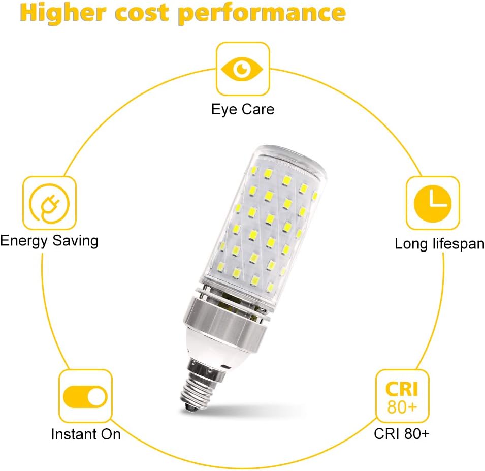 Bombillas LED E12, bombilla LED de candelabro de 16 W, luz blanca fría de 6000 K, 1200 LM, base E12, bombilla decorativa E12, equivalente a 120 W,
