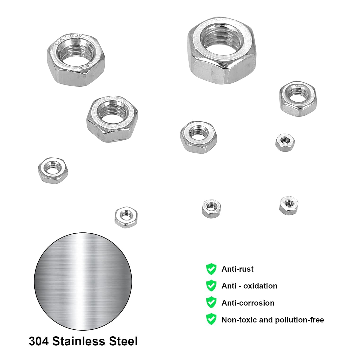 Kit surtido de 380 tuercas hexagonales métricas pequeñas para tornillo de micro, acero inoxidable 304, tuercas hexagonales M1 M1.2 M1.4 M1.6 M2 M2.5