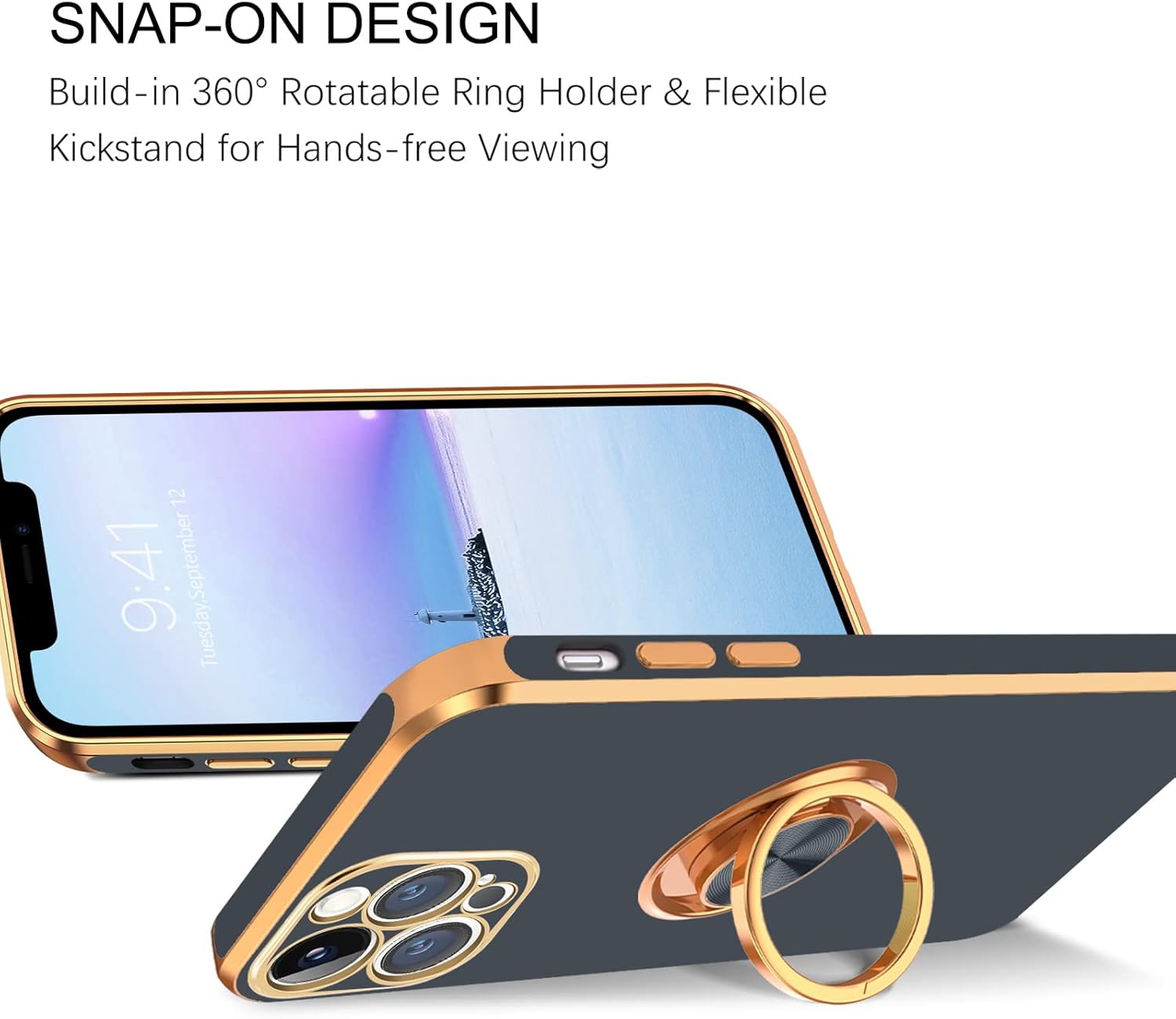 BENTOBEN Funda para iPhone 13 Pro Max, ajuste delgado, soporte de anillo de 360, a prueba de golpes, soporte magnético para automóvil, soporte de