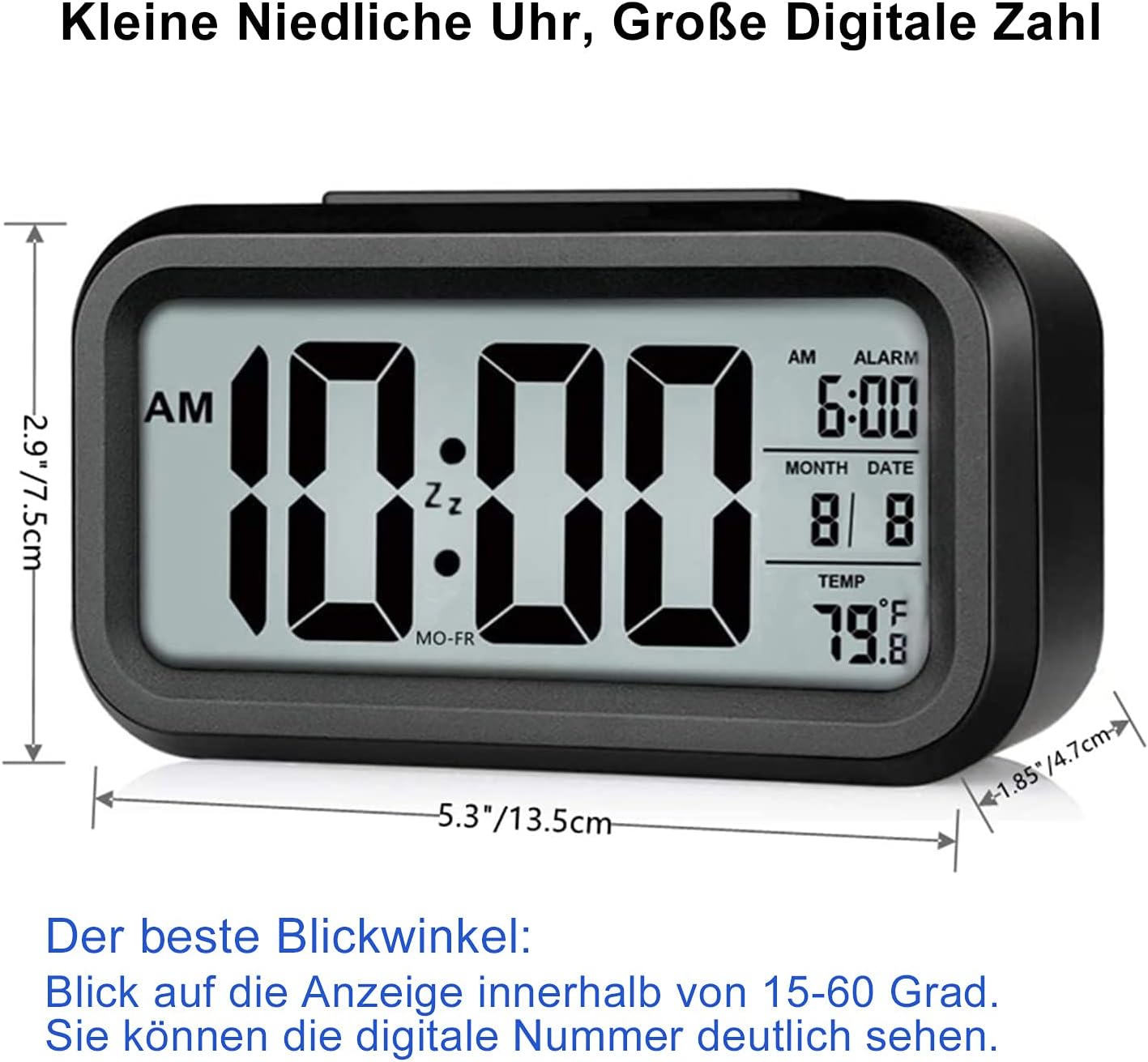 Lesipee Reloj despertador digital para dormitorio, funciona con pilas, reloj de escritorio para regreso a clases, reloj digital con luz nocturna