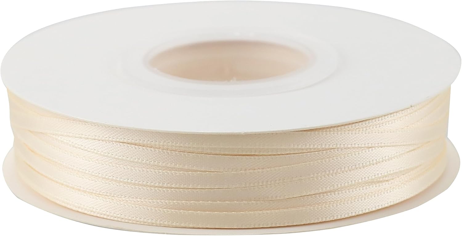 DINDOSAL Cinta fina de marfil de 18 pulgadas, cinta estrecha color crema, cinta de satén delgada de doble cara para decoración de bodas, cinta fina