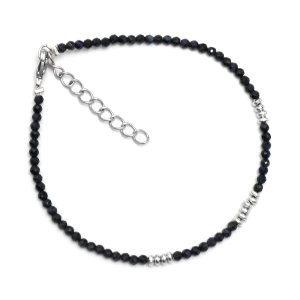 Gempires Natural Black Spinel Beads Bracelet, Spinel Gemstone Jewelry, Gift For her, 7+1 inch Adjustable Silver plated Chain (Black Spinel) Gempires Natural Black Spinel Beads Bracelet, Spinel Gemstone Jewelry, Gift For her, 7+1 inch Adjustable Silver plated Chain (Black Spinel)