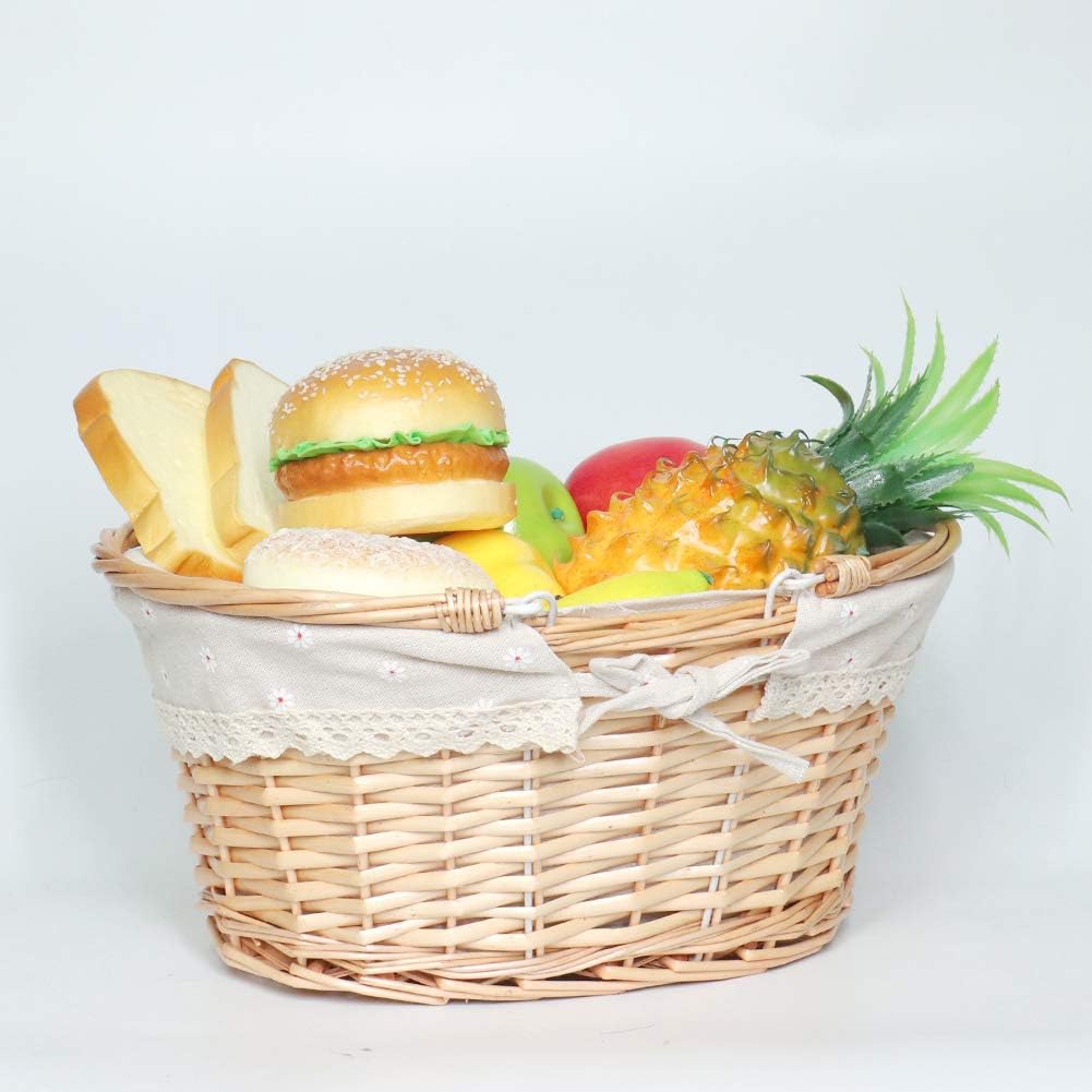Cesta de mimbre para regalo, cesta de picnic tejida de sauce ovalada vacía, cesta de dulces de Pascua, cesta de almacenamiento grande, cesta de vino