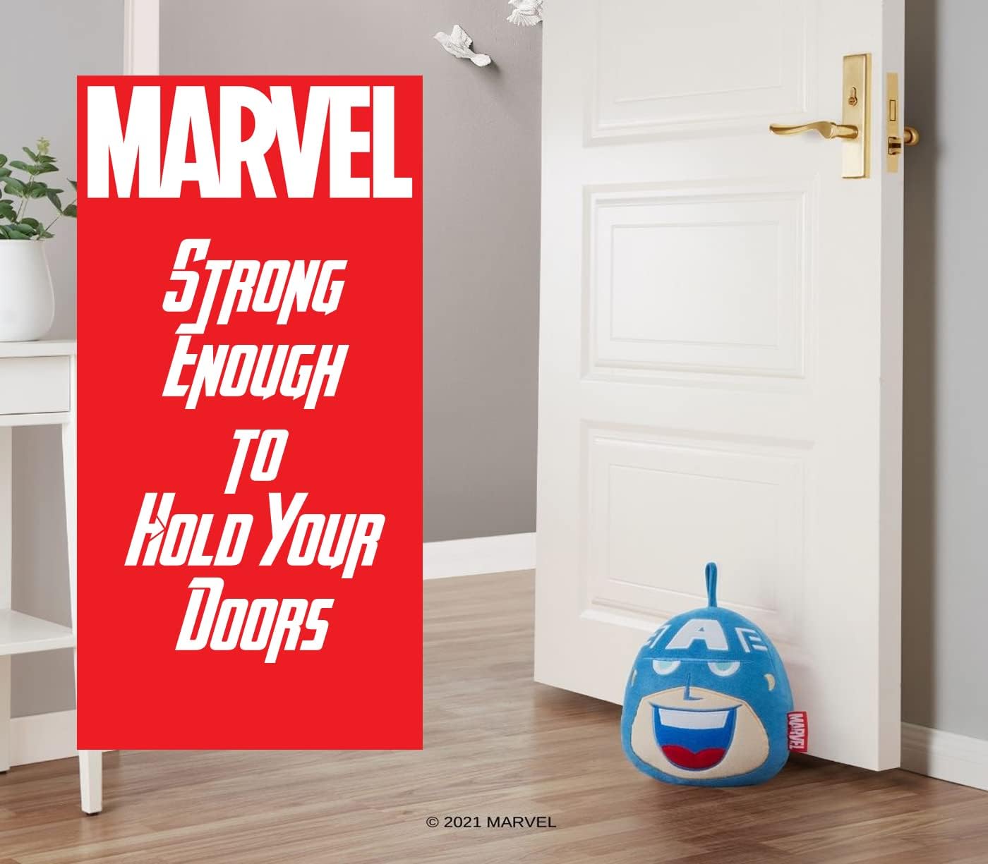 Tope de puerta del Capitán América  Producto oficial de Marvel  Con forma de cabeza de huevo totalmente funcional para el hogar  Almohada de peluche