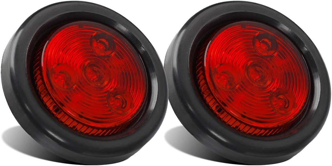 Partsam Juego de 2 luces LED rojas para remolque redondo de 2 pulgadas con enchufe y ojal, 4 LED, montaje empotrado rojo de 2 pulgadas, luces LED