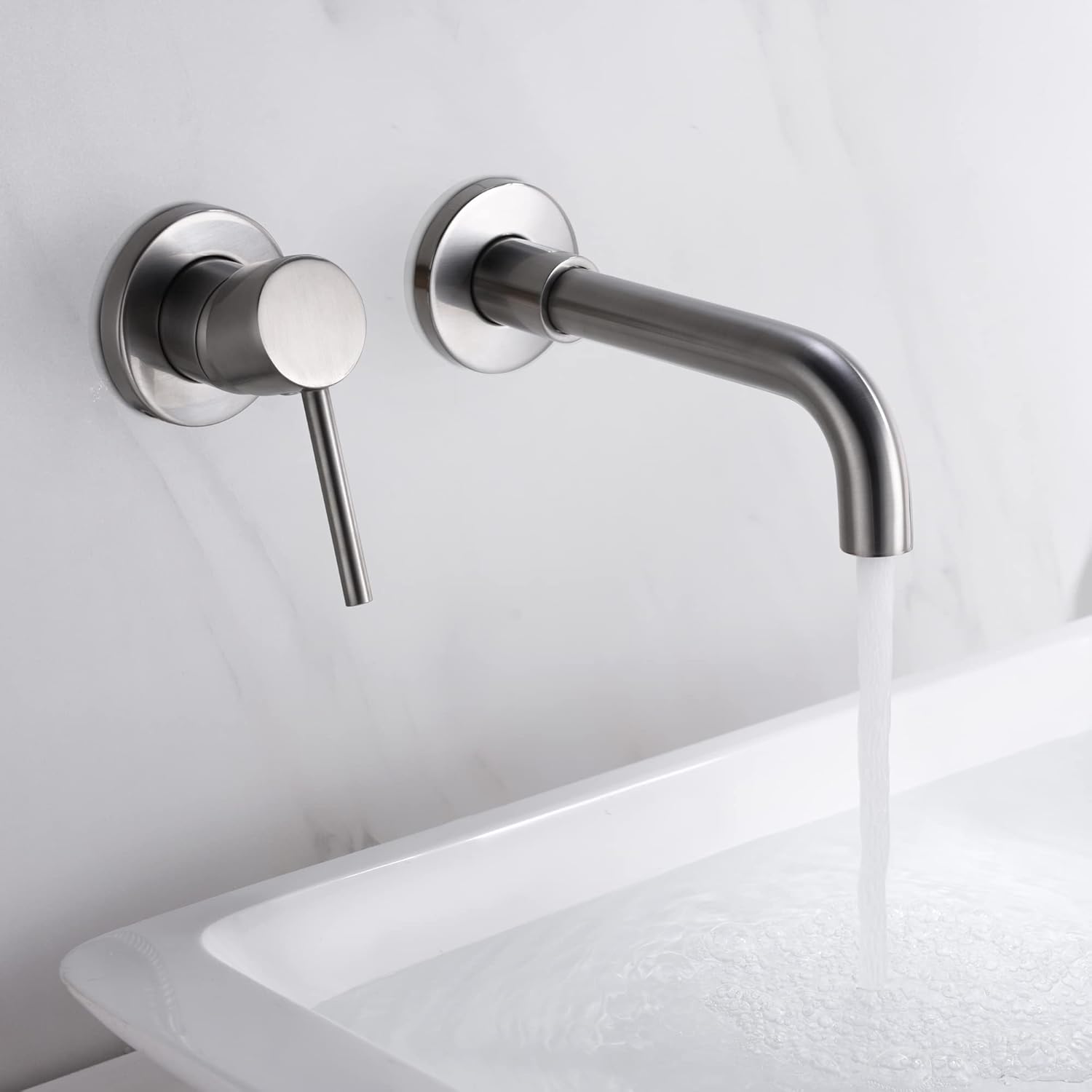 sumerain Diseño para zurdos de níquel cepillado montado en la pared del grifo del lavabo del grifo del lavabo