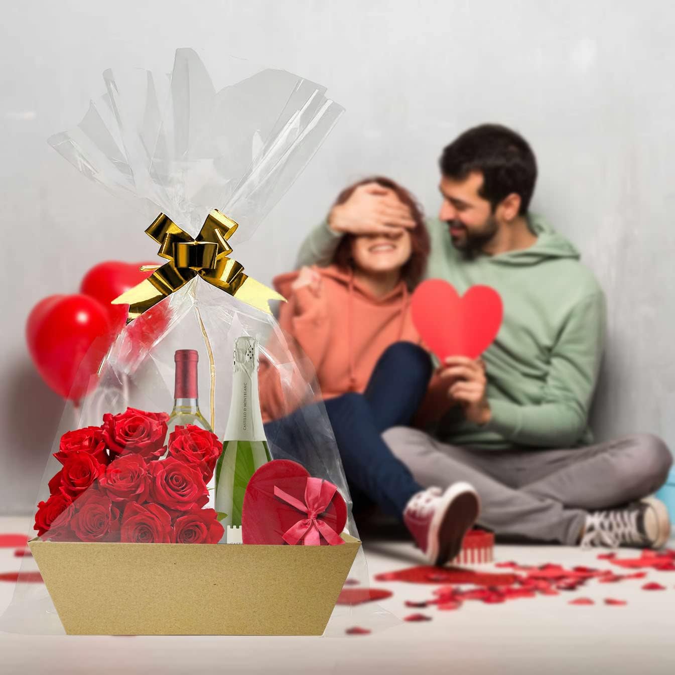 Cestas vacías para regalos, 6 unidades, resistentes canastas de regalo a granel, bandeja de mercado de papel kraft con asas, cesta de regalo, kit de