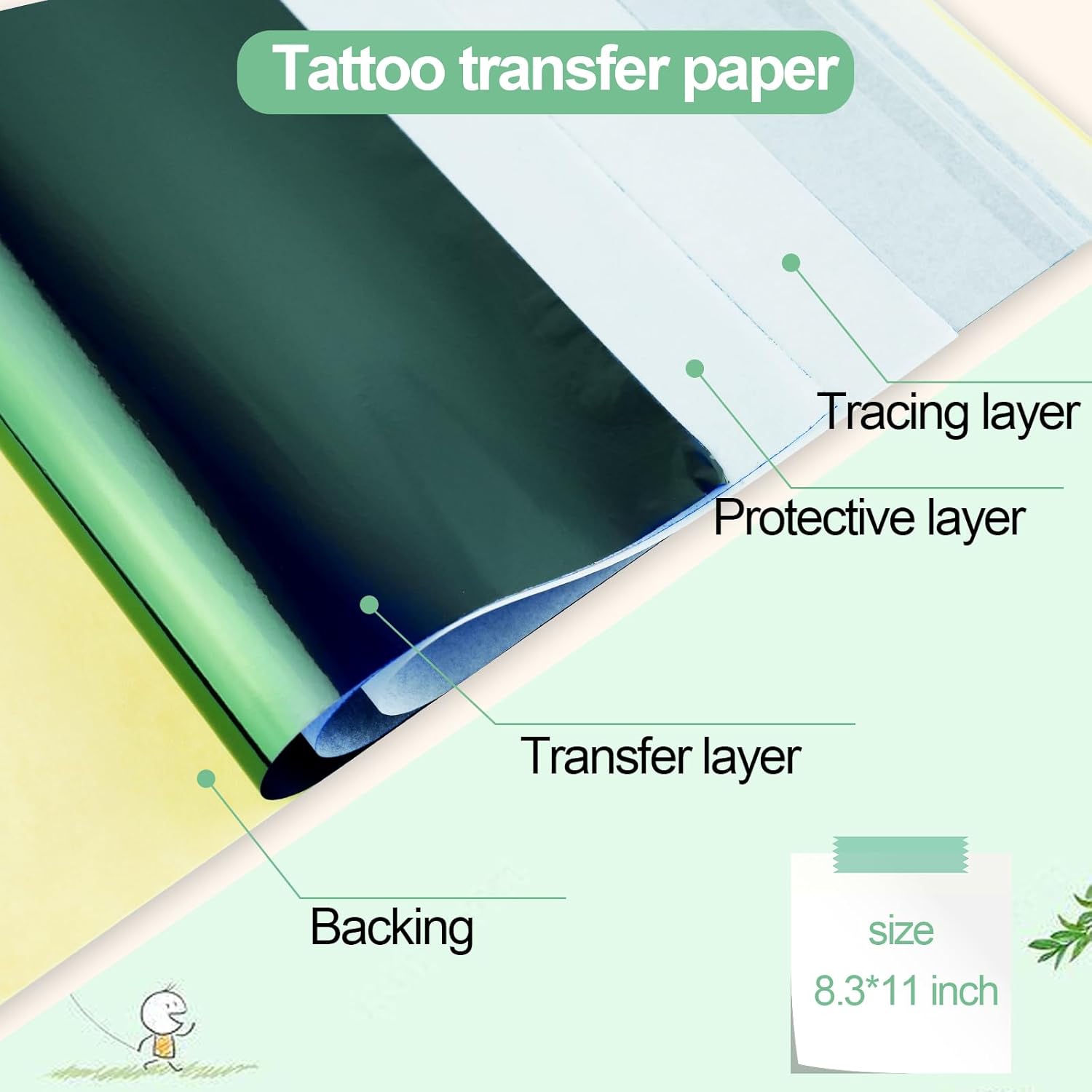 Papel de transferencia de tatuajes, 100 piezas de papel de plantilla de tatuaje para tatuajes, papel de transferencia de plantilla de 4 capas,