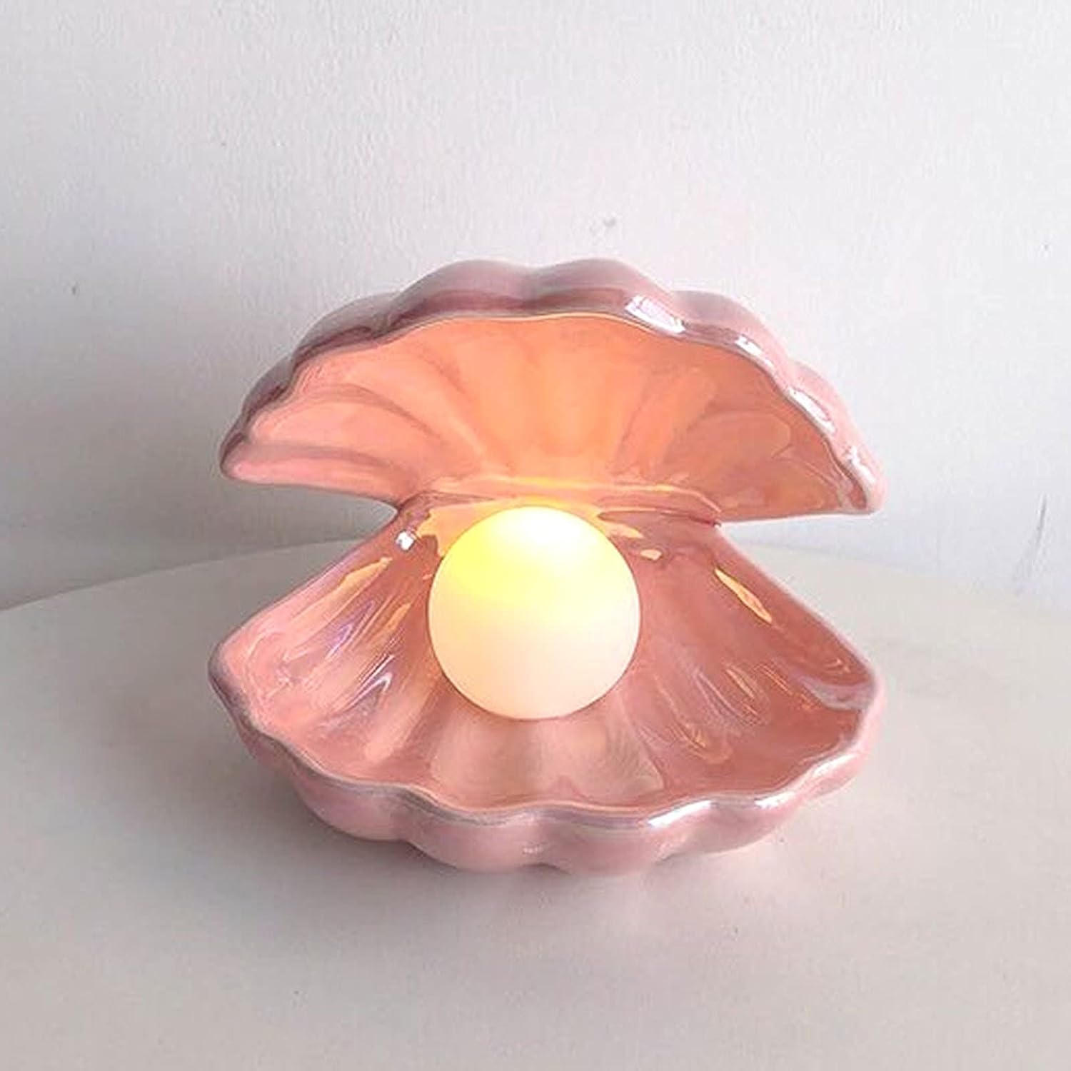 BinaryABC Cerámica Shell Pearl Light Led Lámpara Portátil Noche Luz de mesa, Regalo de San Valentín (Rosa)