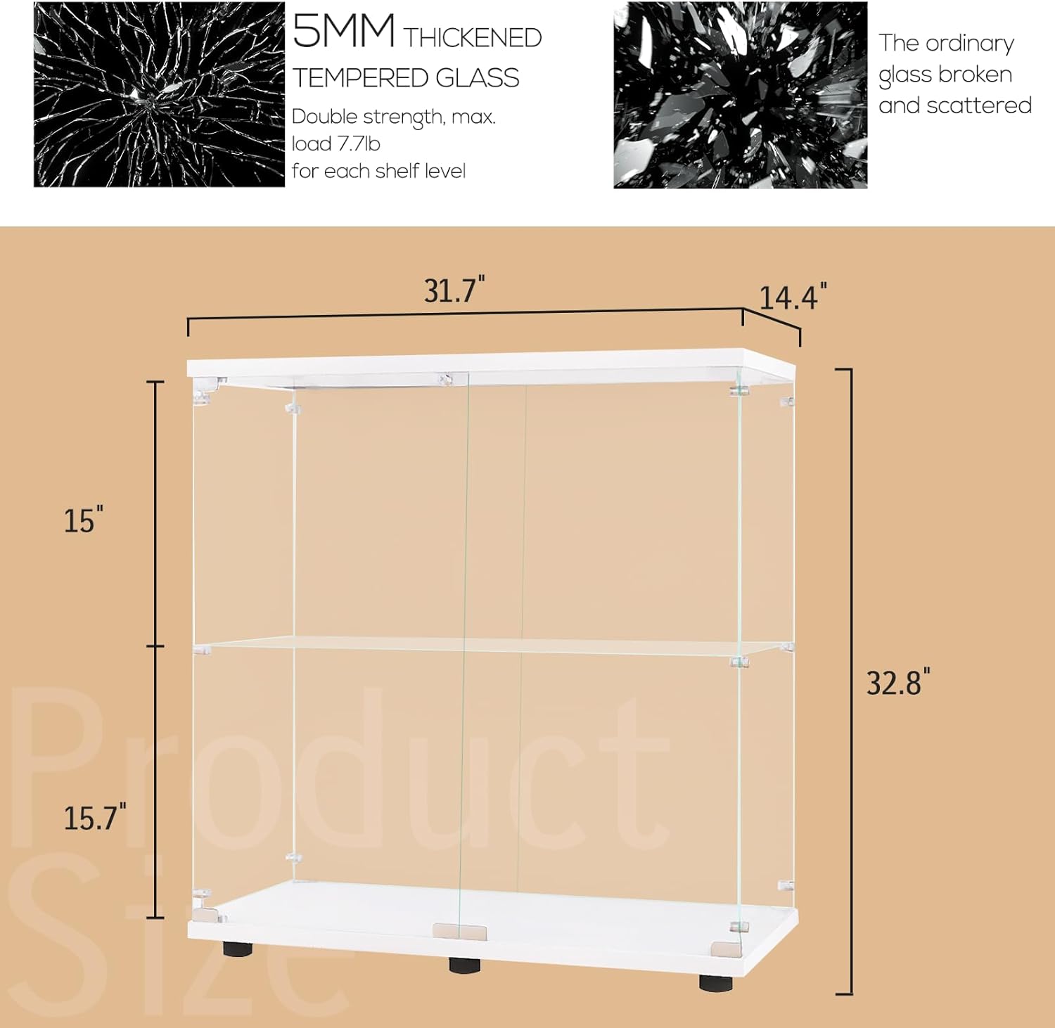 Vitrina con puerta de cristal y cerradura, 2 estantes de instalación rápida en 30 minutos de gabinete Curio con estantería de pie de vidrio templado