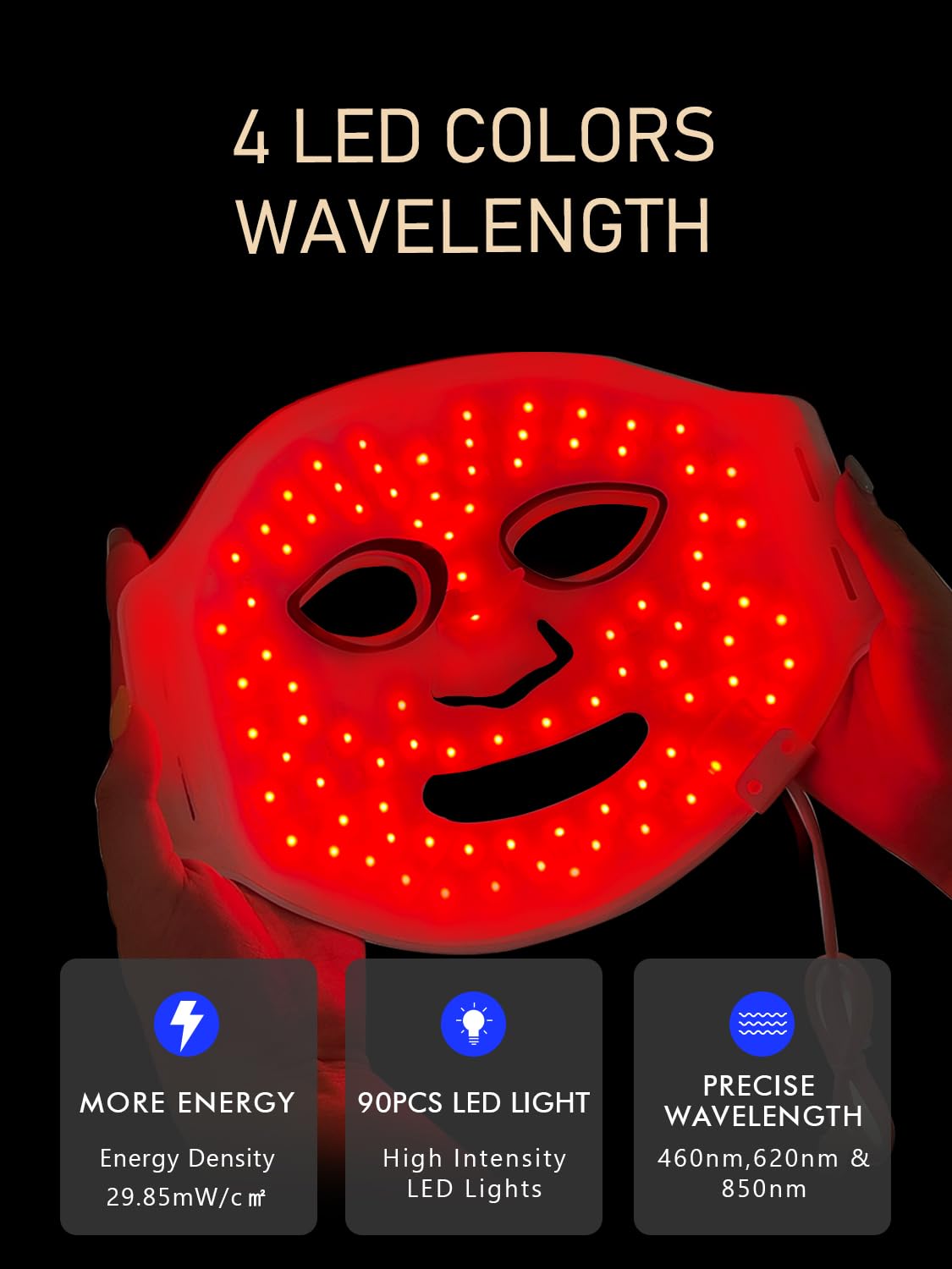 NEWDERMO Máscara de terapia de luz LED, terapia de luz roja para cara, terapia de luz LED de silicona, terapia de luz, infrarrojo cercano, máscara