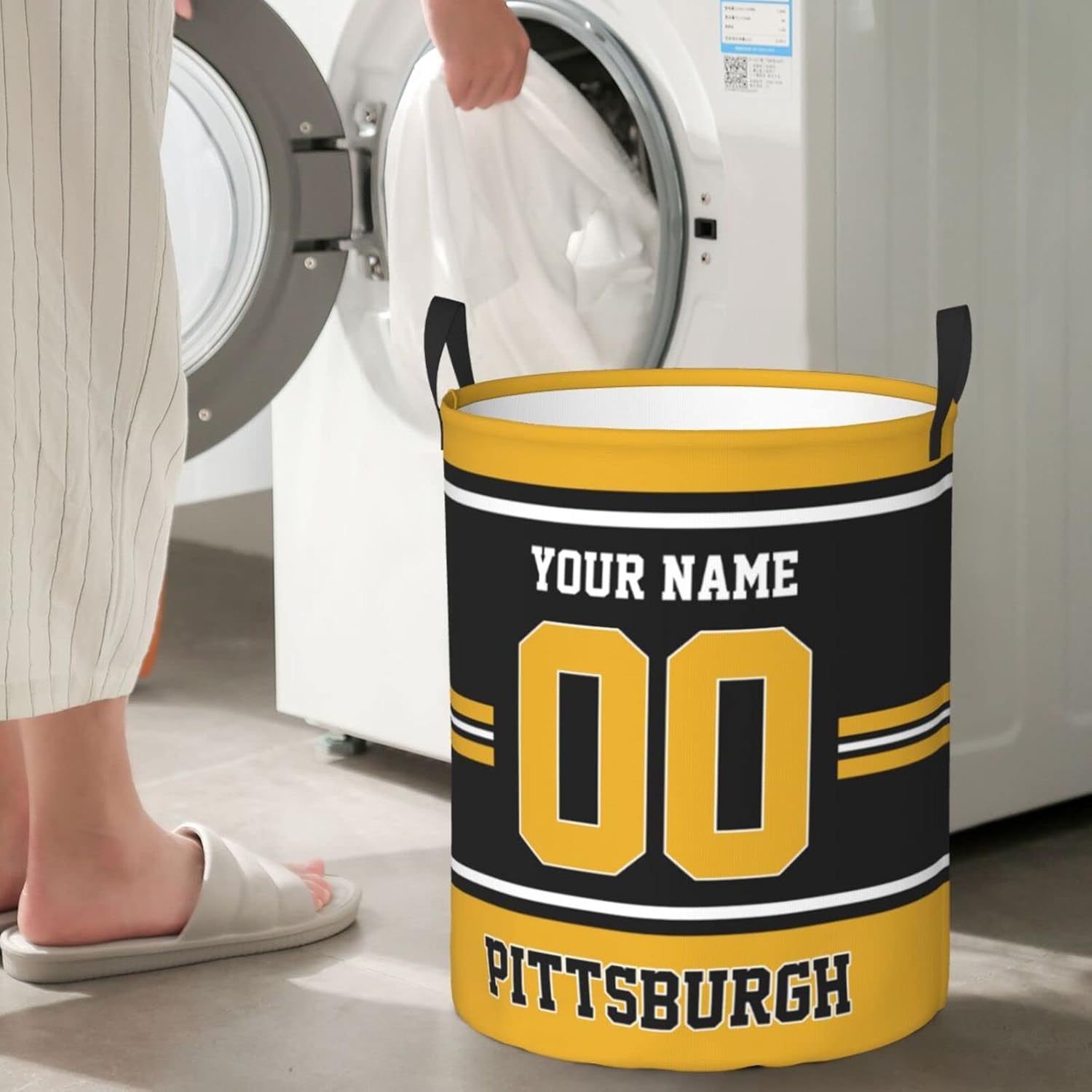 Cesta de lavandería personalizada de Pittsburgh, cesta de lavandería personalizada con nombre y número, cesta de almacenamiento plegable para