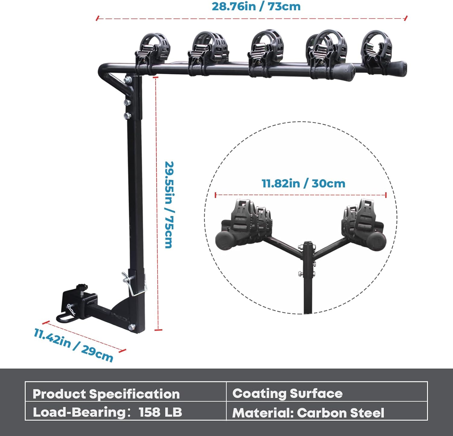 Soporte de enganche para 4 bicicletas, soporte de bicicleta de enganche de 158 libras, capacidad de peso pesado para neumáticos estándar, gruesos y