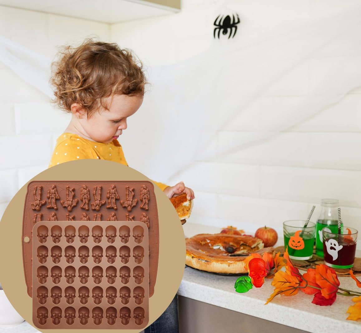 Paquete de 2 moldes de silicona para gomitas de caramelo de chocolate con 1 cuentagotas, 40 cavidades, molde 3D de fácil liberación para fondant de