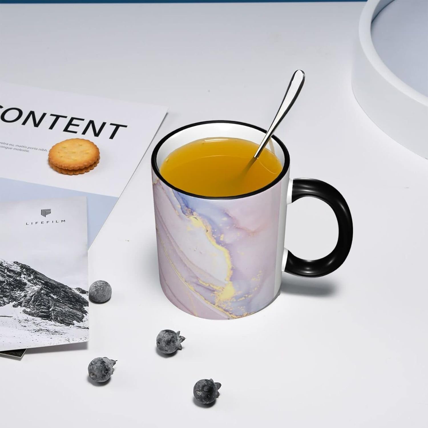 Taza de café rosa de mármol para mujeres y niñas, 12 onzas, té caliente con asa, apto para microondas, amigos, familia, personalizado