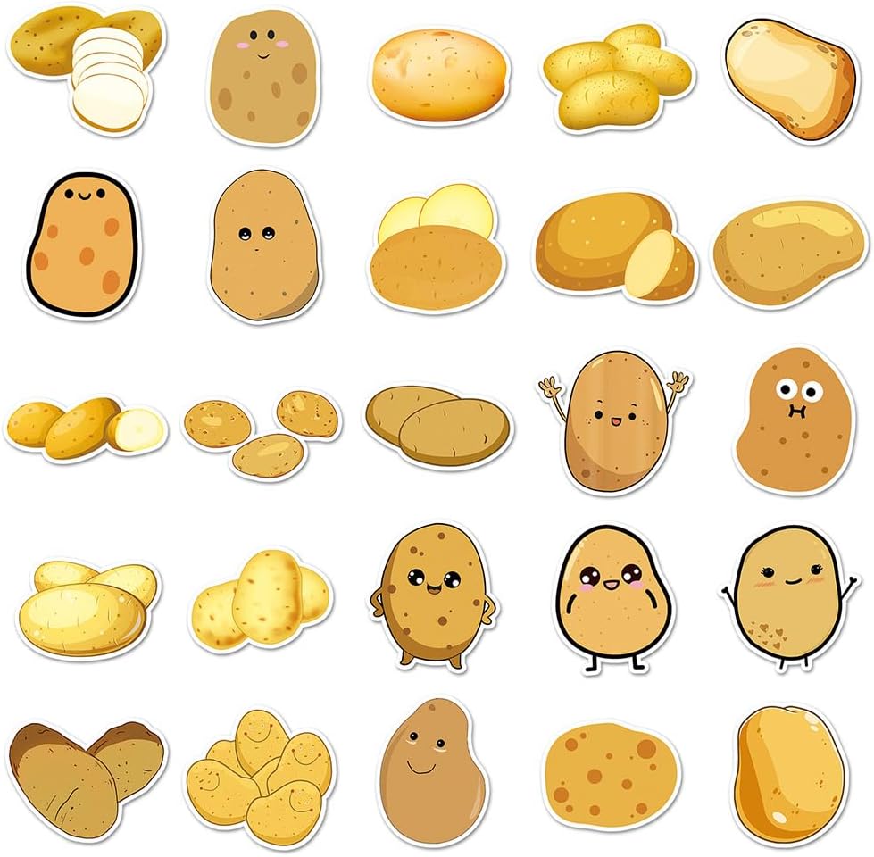 Calcomanías de vinilo de patatas para niños, niñas, niños y adolescentes, 50 unidades, calcomanías impermeables de dibujos animados lindos para