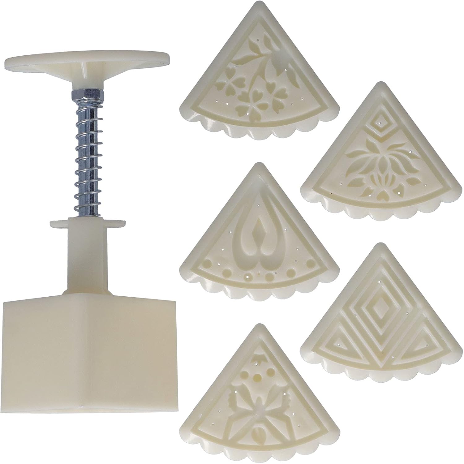 1 juego de moldes triangulares para tartas de luna, fondant a presión de mano, postre y luna con sellos, herramienta de prensa de pastel de luna