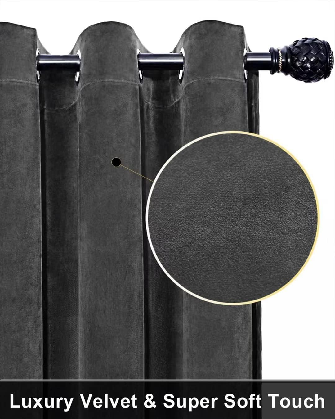 Cortinas de terciopelo gris oscuro súper suave de 108 pulgadas con ojales, cortinas opacas de terciopelo con aislamiento térmico supergruesas,