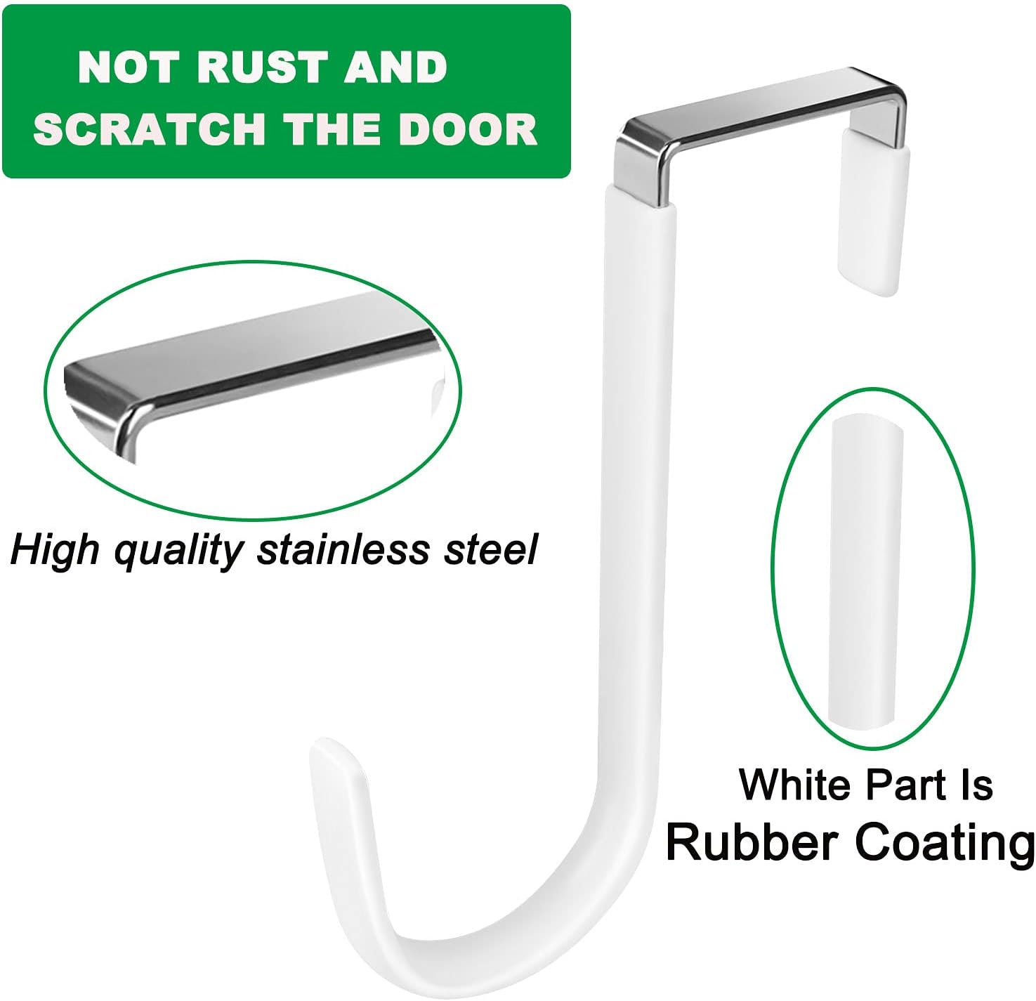 DINGEE Paquete de 8 ganchos para puerta, revestimiento de vinilo blanco sobre la puerta para colgar ganchos en Z resistentes que evitan arañazos,