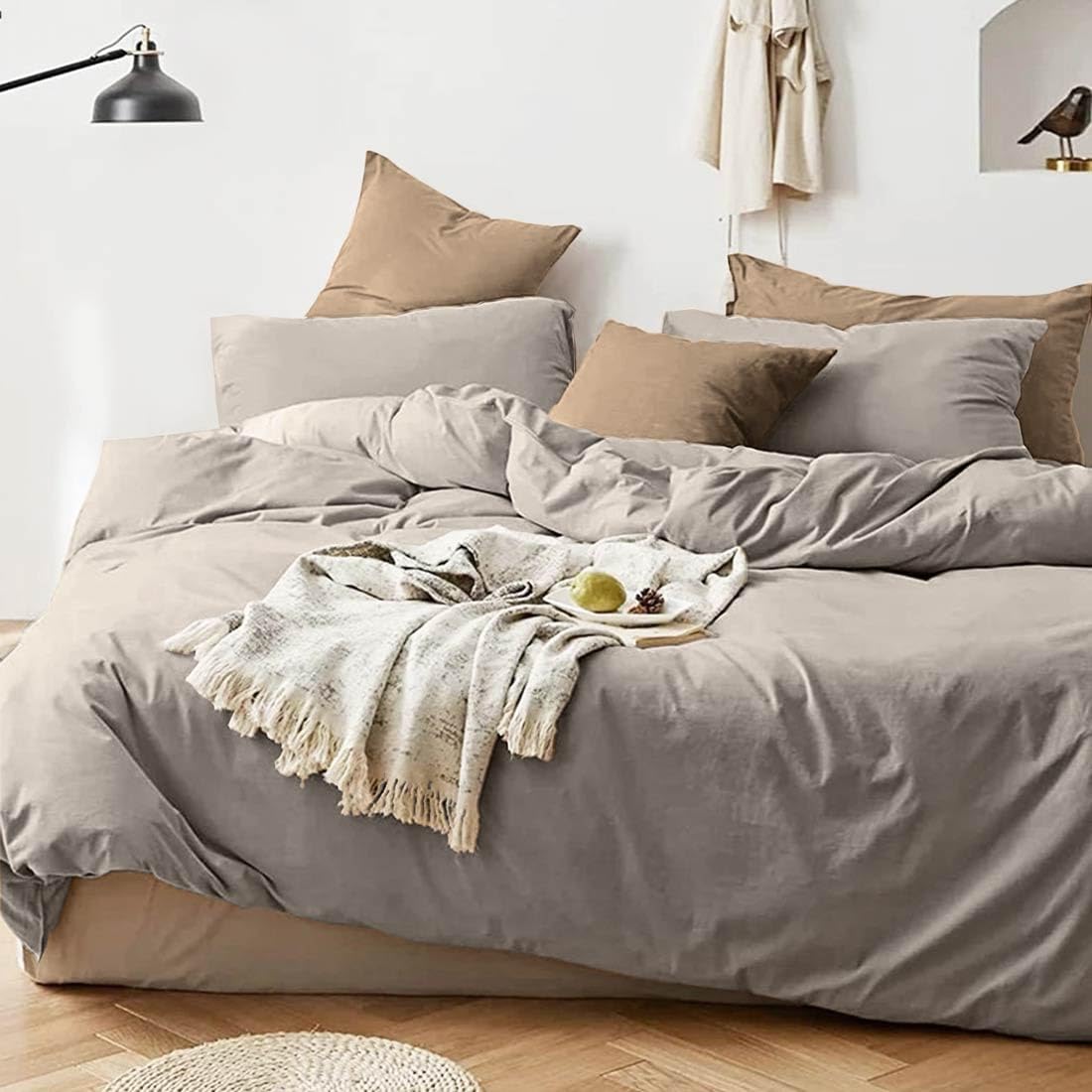 ETDIFFE Edredón de tamaño Queen, juego de ropa de cama y colección suave de 3 piezas, color gris pardo, ligero, para todas las estaciones, edredón