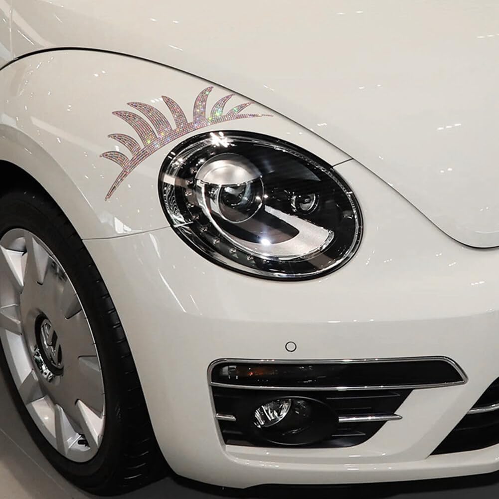 1 par de calcomanías de pestañas falsas para faros de automóvil, decoración de pestañas postizas con cristales brillantes para ceja de auto,