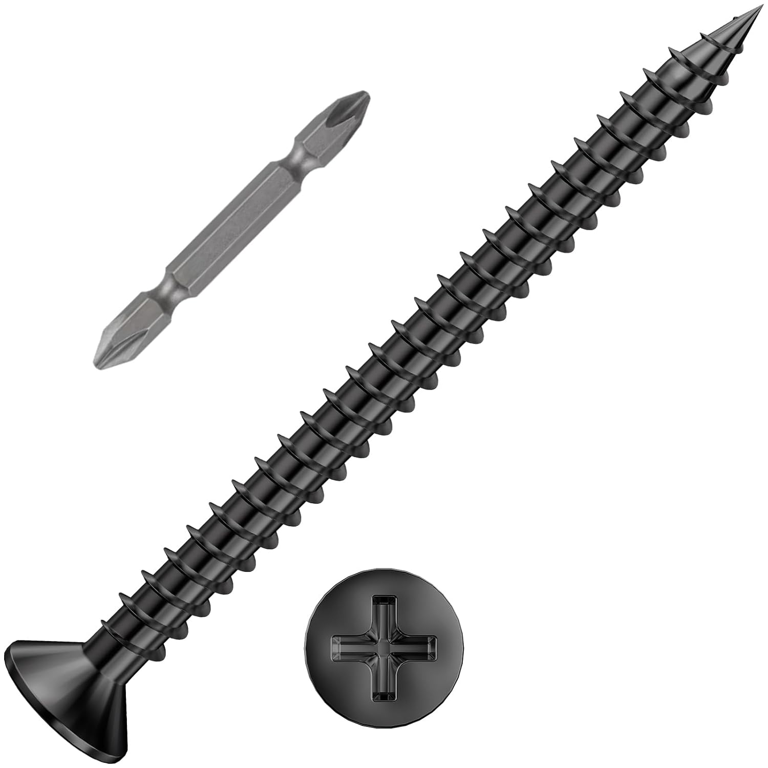 (200 piezas) #8×2″ Tornillo de madera negro rápido metal autorroscante cabeza plana