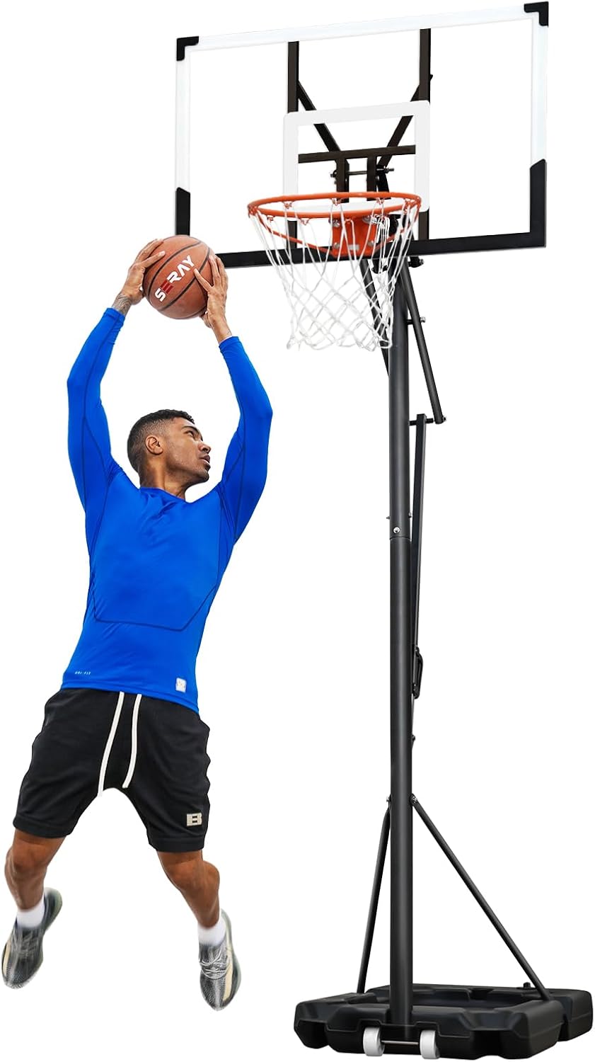 Basketball Hoop with 4.8-10 FT Height Adjustable for KidsAdults, Portable Basketball Hoop Outdoor with 44 Inch Backboard and 2 Wheels for