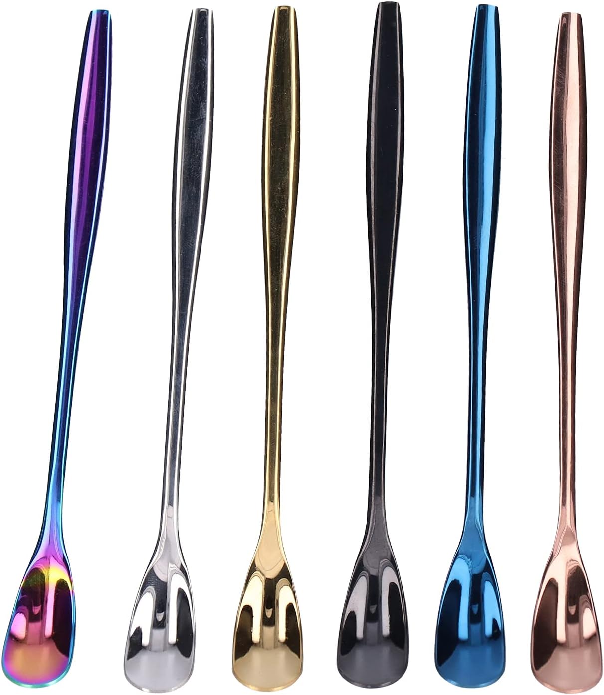 6 cucharas de mango largo, cuchara de té helado de acero inoxidable de 6 pulgadas, cuchara de café para madres, leches, té, mezcla, cóctel, batido,