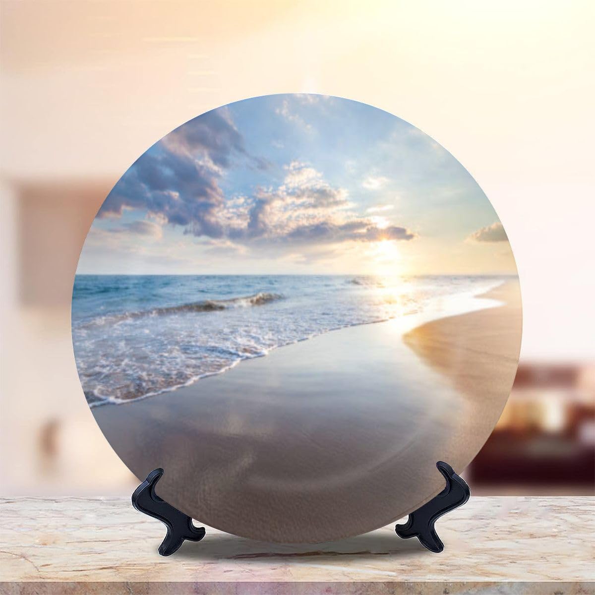 EPONGEKIT Platos decorativos para exhibición de 10 pulgadas, hermoso adorno de cerámica con soporte de exhibición y gancho para decoración de pared,