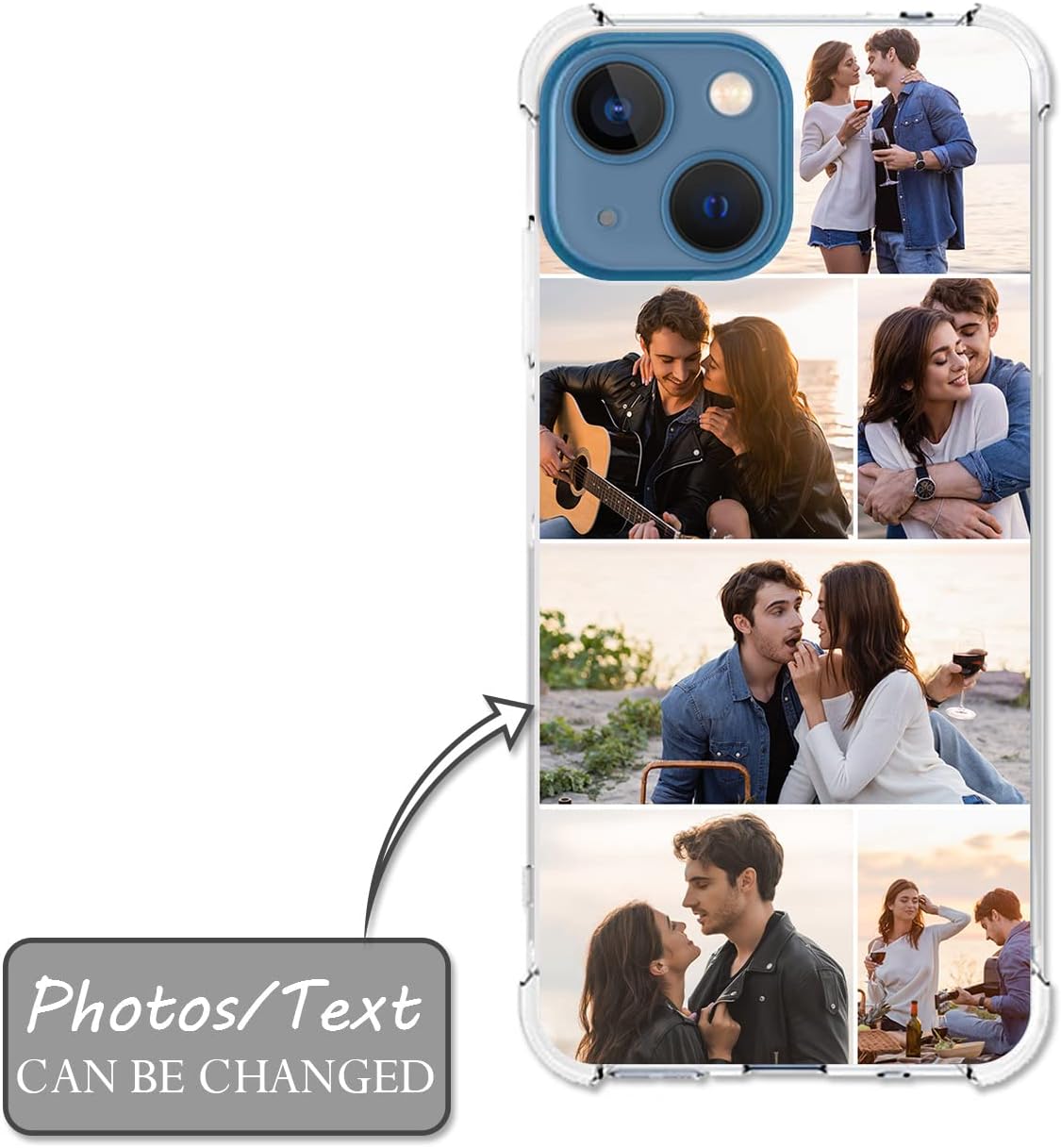 SuSuTiFy Funda personalizada para iPhone 13 Mini, funda protectora transparente de TPU suave a prueba de golpes con collage de imágenes múltiples,