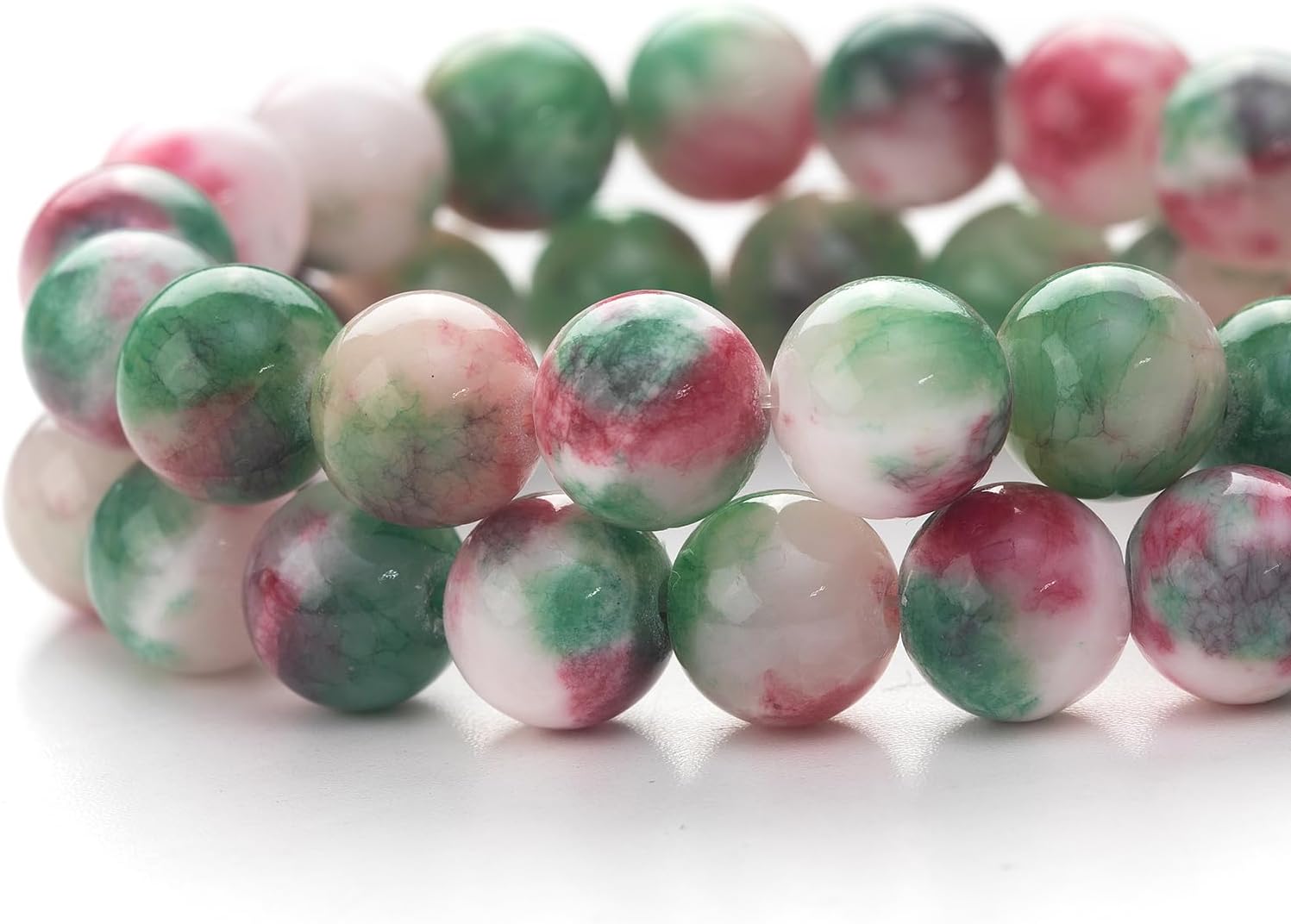 Cuentas de piedras preciosas naturales para la fabricación de joyas, cuentas de jaspe imperial color verde claro, blanco y rojo, cuentas redondas