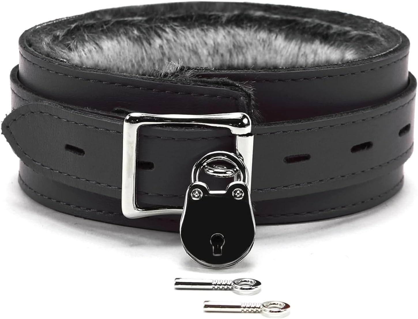 VP Leather Barcelona Collar de cuero de grano completo Latigo piel sintética de chinchilla (grande, negro)