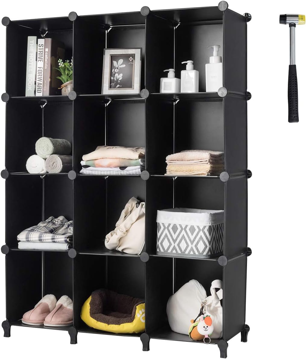 Tangkula Organizador de almacenamiento de 12 cubos, gabinete de plástico PP con marco de acero inoxidable, sistema de almacenamiento modular