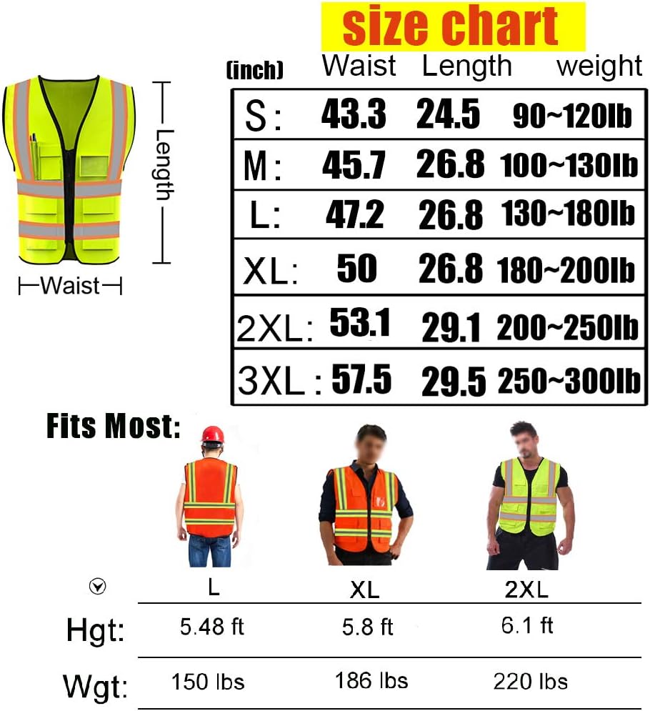 Chaleco de seguridad reflejante de alta visibilidad, con logotipo personalizado, con 5 bolsillos, chaleco de alta visibilidad, ropa de trabajo
