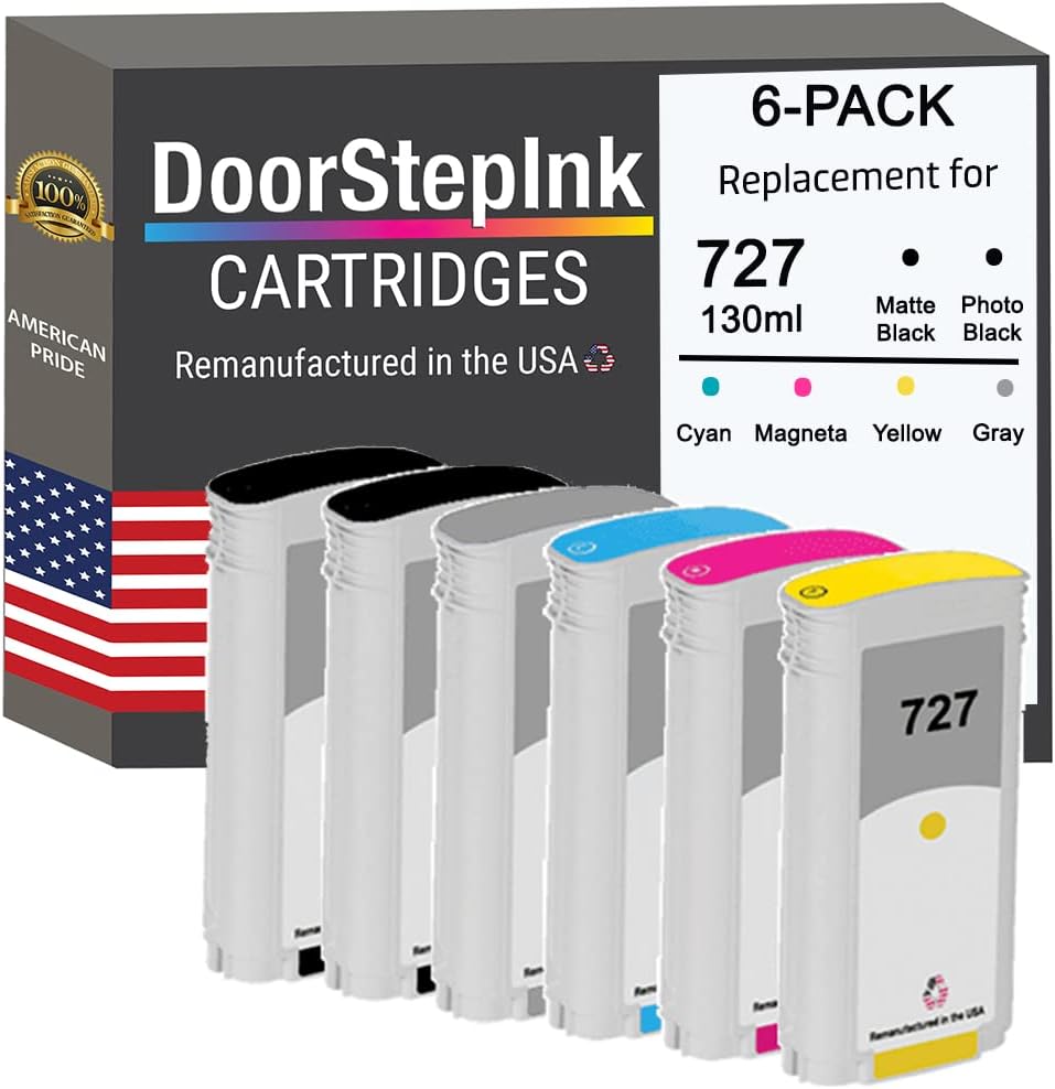 DoorStepInk Recambios de cartucho de tinta remanufacturados en los Estados Unidos para HP 727 4.4 fl oz 6PK MB C M Y PBK G para impresoras Deskjet
