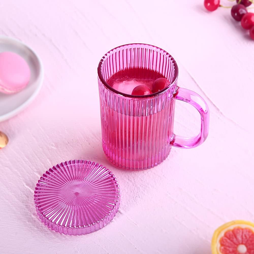 Tazas de café de vidrio transparente acanaladas vintage de 11 onzas, taza de café clásica con rayas verticales con tapa de vidrio para compromiso,